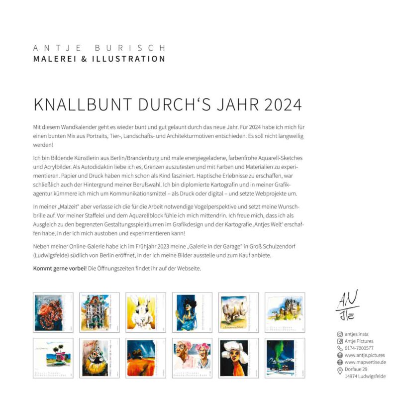 Antjes Kunstkalender 2024 - Rückseite